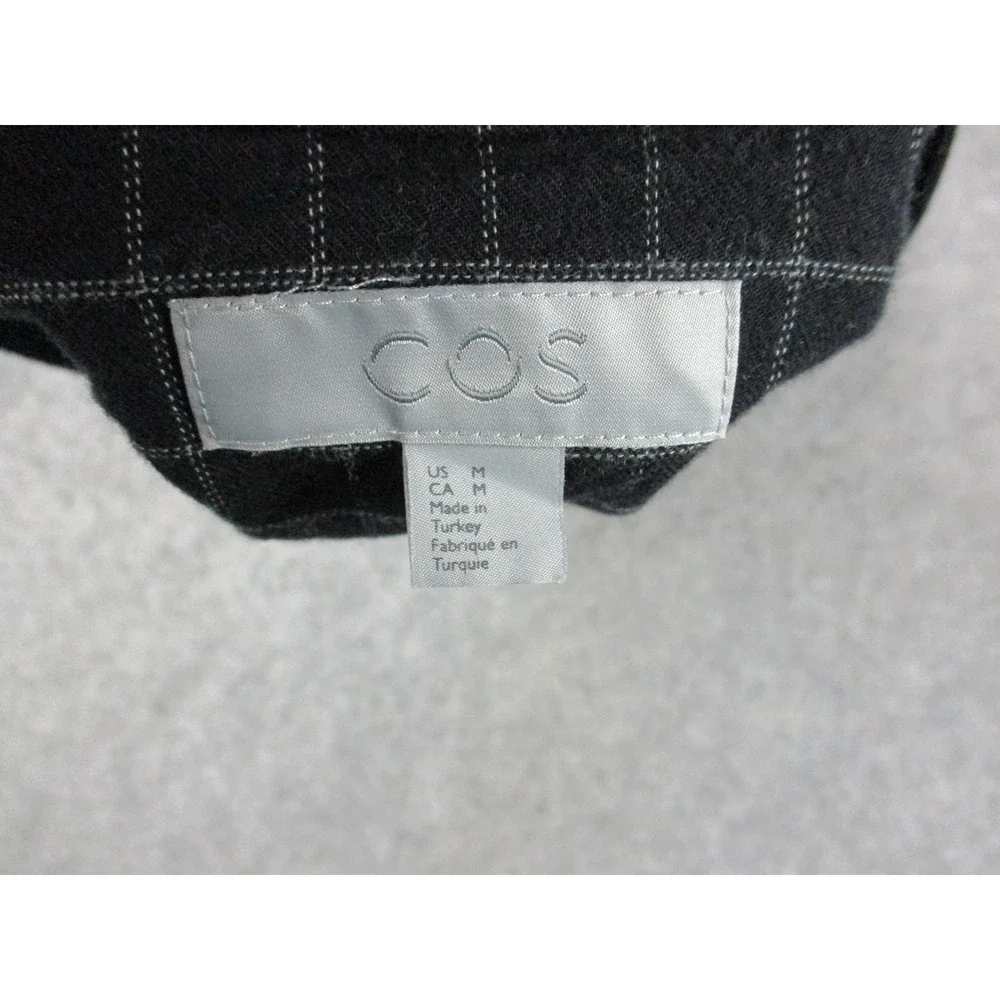 COS Shirt Mens Medium Black Check Flannel Button Up Band Collared Long Sleeve
